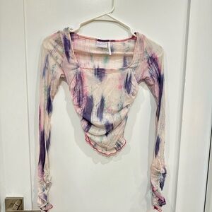 Urban outfitters Sheer Tie-Dye Long Sleeve Top - Pink & Purple